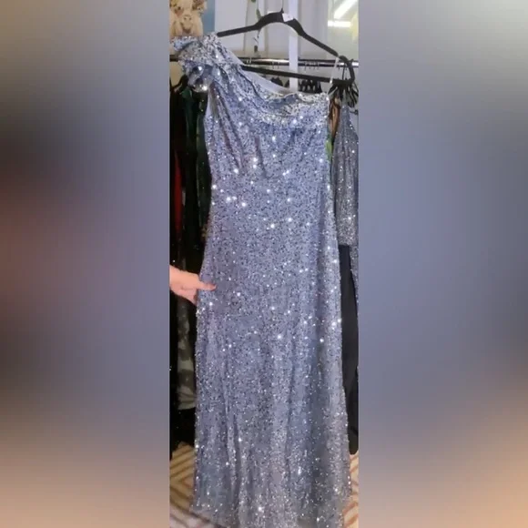 Elegant Silver Sequin Gown - Picture 3 of 4